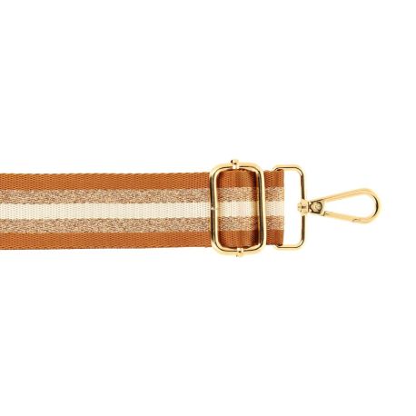 Bandoulière Réglable Rayée Longueur 1,40 m Largeur 40 mm 2 Mousquetons Métal Coloris Noir Doré