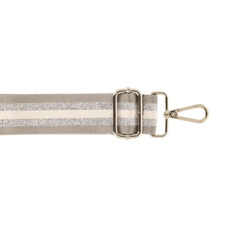 Bandoulière Réglable Rayée Longueur 1,40 m Largeur 40 mm 2 Mousquetons Métal Coloris Gris Doré