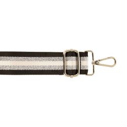 Bandoulière Réglable Rayée Longueur 1,40 m Largeur 40 mm 2 Mousquetons Métal Coloris Noir Doré