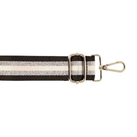 Bandoulière Réglable Rayée Longueur 1,40 m Largeur 40 mm 2 Mousquetons Métal Coloris Noir Doré