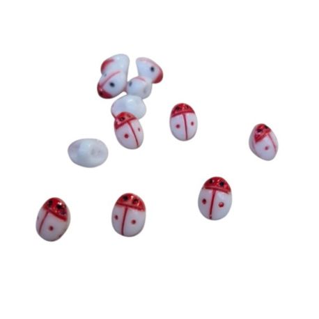 Lot de 12 Boutons Coccinelle blanche et rouge 4 x 8 mm Résine