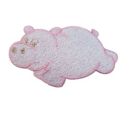 Patch Ecusson Thermocollant Hippopotame Coloris Rose 4 x 8 cm