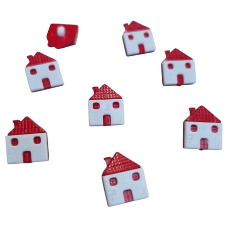 Lot de 8 Boutons Maison Coloris Rouge 15 x 20 mm