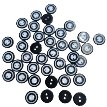 Lot de 50 Boutons ronds noir et blanc 15 mm Plastique