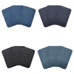 Lot 12 patchs thermocollants denim 7,5 x 10,5 cm 4 nuances bleu coton 100 % colle forte pour réparer vos jeans préférés