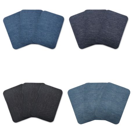 Lot 12 patchs thermocollants denim 7,5 x 10,5 cm 4 nuances bleu coton 100 % colle forte pour réparer vos jeans préférés
