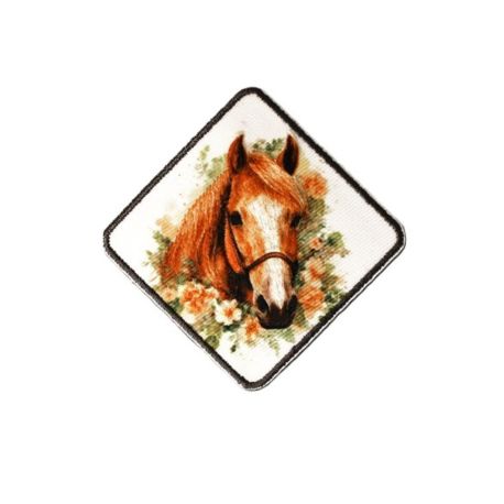 Patch Ecusson Thermocollant Médaillon Cheval Bai 5 x 6 cm