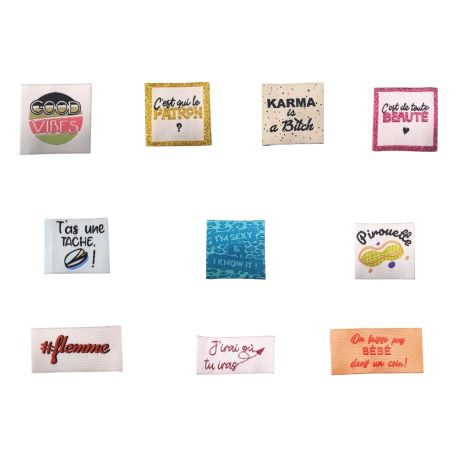 Étiquette tissée à coudre Lot de 10 Message Fun Customisation textile Thème Amour