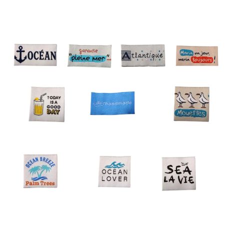 Étiquette tissée à coudre Lot de 10 Message Fun Customisation textile Thème Océan