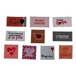 Étiquette tissée à coudre Lot de 10 Message Fun Customisation textile Thème Amour