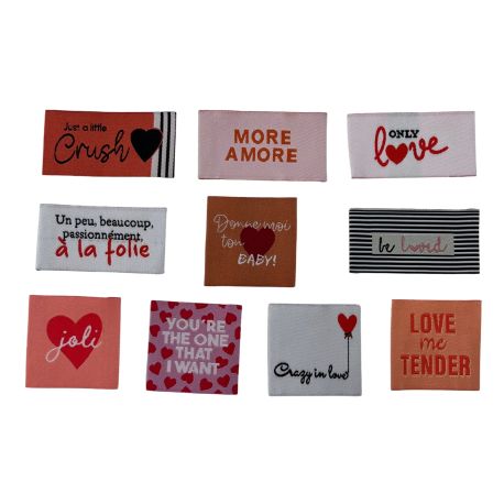 Étiquette tissée à coudre Lot de 10 Message Fun Customisation textile Thème Amour