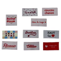 Étiquette tissée à coudre Lot de 10 Message Fun Customisation textile Thème Amour