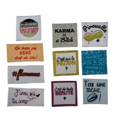 Étiquette tissée à coudre Lot de 10 Message Fun Customisation textile Thème Petites Phrases