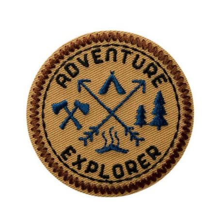 Patch Ecusson Thermocollant Adventure Explorer Rond Marron 5,50 x 5,50 cm