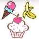 Patch Ecusson Thermocollant Lot de 3 Banane Glace Cupcake