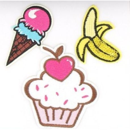 Patch Ecusson Thermocollant Lot de 3 Banane Glace Cupcake