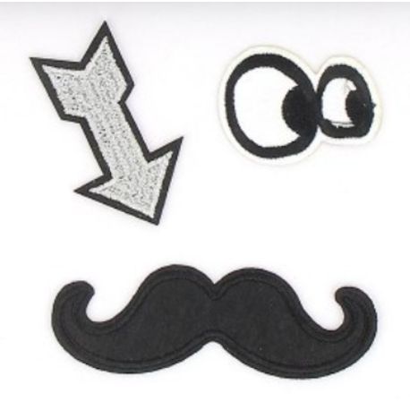 Patch Ecusson Thermocollant Lot de 3 Moustache Flêche Yeux