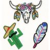 Patch Ecusson Thermocollant Lot de 3 Taureau Cactus Plume