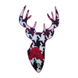 Patch Ecusson Thermocollant Cerf mode hibiscus rouge 4,50 x 7 cm