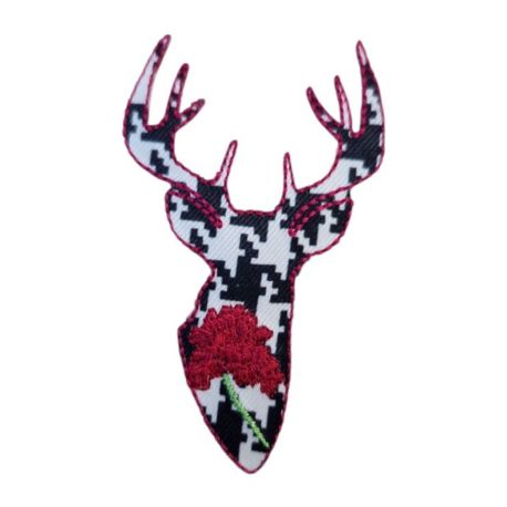 Patch Ecusson Thermocollant Cerf mode hibiscus rouge 4,50 x 7 cm