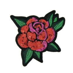 Patch Ecusson Thermocollant Grande Rose Rouge 7,50 x 17,50 cm