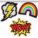 Lot de 3 - Patch Ecusson Thermocollant Eclair Arc en ciel Wow