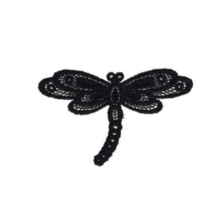 Patch Ecusson Thermocollant Libellule Dentelle Coloris Noir 3,50 x 5,50 cm