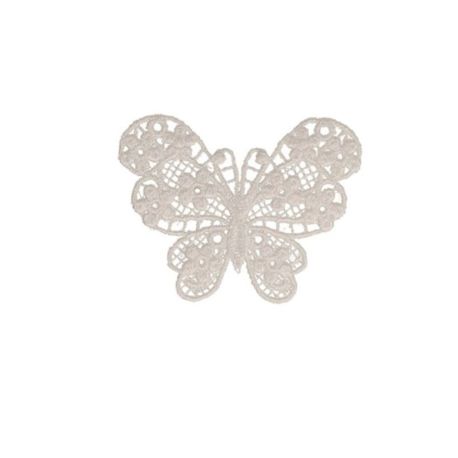 Patch Ecusson Thermocollant Papillon Dentelle Coloris Blanc 3,50 x 4,50 cm
