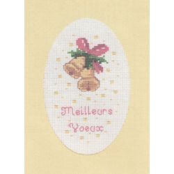 Kit Carte de Voeux Cloches de Noël Coloris Jaune Point de Croix Comptés