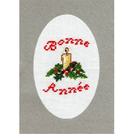 Kit Carte de Voeux Bougie Bonne Année Coloris Argent Point de Croix Comptés