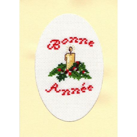 Kit Carte de Voeux Bougie Bonne Année Coloris Jaune Point de Croix Comptés