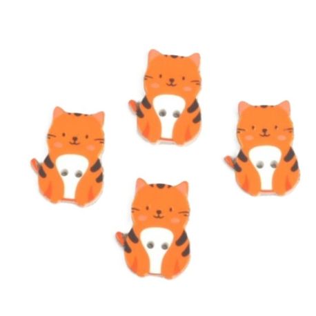 Lot de 4 - Bouton Chat Plastique 2 trous Coloris Roux 20 x 26 mm