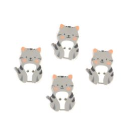 Lot de 4 - Bouton Chat Plastique 2 trous Coloris Gris 20 x 26 mm