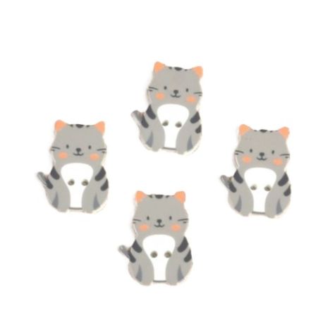 Lot de 4 - Bouton Chat Plastique 2 trous Coloris Gris 20 x 26 mm