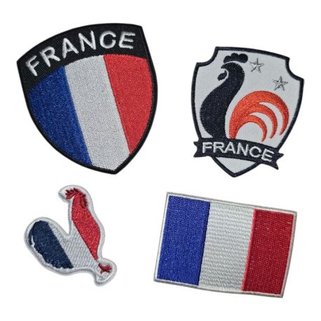 Patch Ecusson Thermocollant Lot de 4 - Drapeau et Blason français bleu blanc rouge tricolore