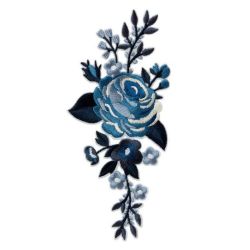 Patch Ecusson Thermocollant Grande Fleur bleue 6,50 x 15 cm