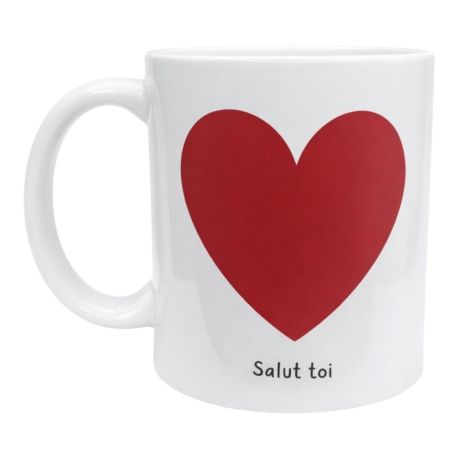 Mug Salut toi avec grand cœur rouge Tasse message tendre et fun pour pause café pleine de bonne humeur