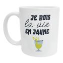 Mug “Je bois la vie en jaune” avec verre style Apéritif Tasse humour apéro cadeau fun et original pour amateurs de soleil