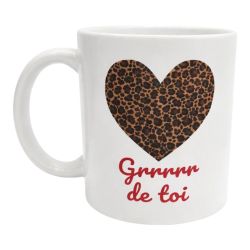 Mug Cœur léopard “Grrr de toi” Tasse fun et sauvage cadeau original et mignon pour amoureux pause café pleine de caractère