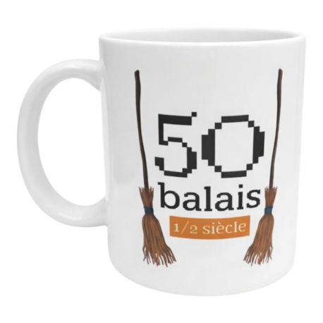 Mug 50 balais 50 ans Tasse humour anniversaire cadeau original quinquagénaire ami ou collègue
