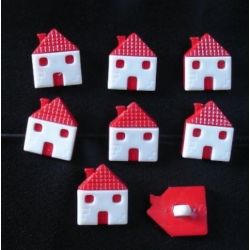 8 Boutons Maison en plastique Coloris Rouge