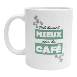 Mug C’est encore mieux avec du café Tasse fun originale pour anniversaire Noël Saint-Valentin fêtes mères pères amis collègues