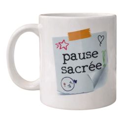 Mug Pause Sacrée Tasse originale fun humour pause détente café thé anniversaires Noël collègues amis famille