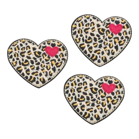 Lot 3 écussons thermocollants Cœurs Léopard Patch mode 4,50 x 5 cm