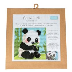 Canevas enfant Panda 17x17 cm Kit créatif broderie laine aiguille plastique activité manuelle ludique dès 5 ans