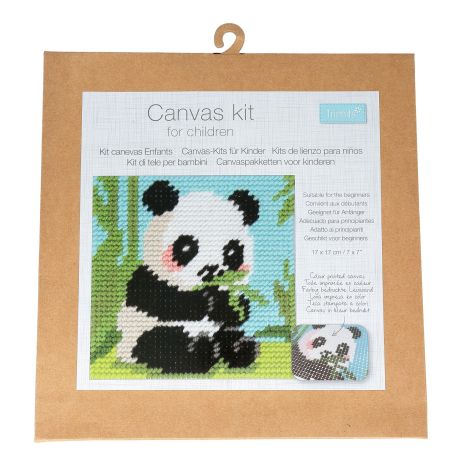 Canevas enfant Panda 17x17 cm Kit créatif broderie laine aiguille plastique activité manuelle ludique dès 5 ans