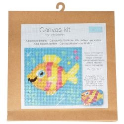 Canevas enfant Lion 17 x 17 cm Kit créatif broderie laine aiguille plastique activité manuelle ludique dès 5 ans
