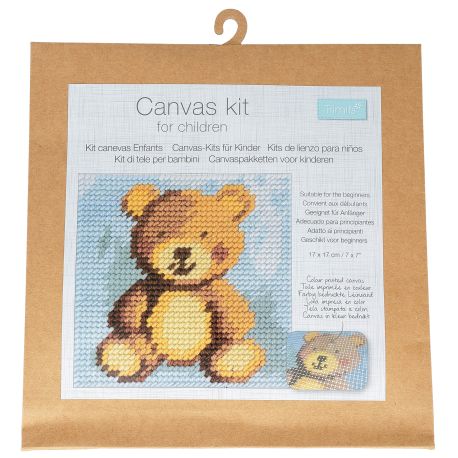 Canevas enfant Panda 17x17 cm Kit créatif broderie laine aiguille plastique activité manuelle ludique dès 5 ans