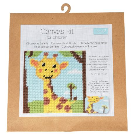 Canevas enfant Girafe 17 x 17 cm Kit créatif broderie laine aiguille plastique activité manuelle ludique dès 5 ans