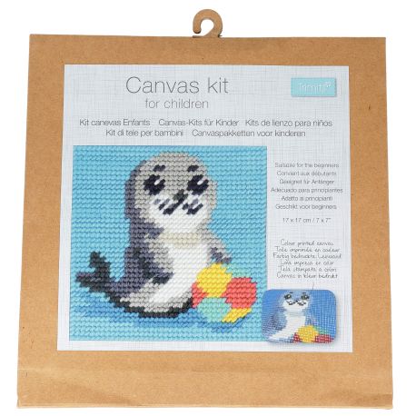 Canevas enfant Panda 17x17 cm Kit créatif broderie laine aiguille plastique activité manuelle ludique dès 5 ans